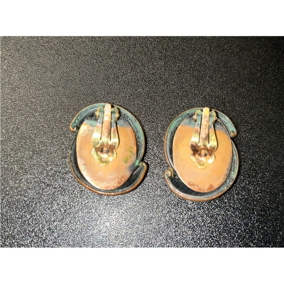 Vintage Copper Clip-On Earrings - Mid-Century - Swirled Abstract Design, Costume - Picture 5 of 7